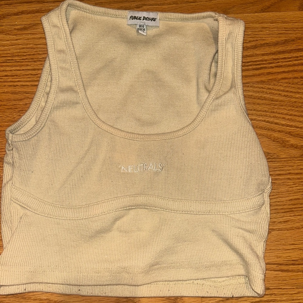 Public Desire Cream Ribbed Tank Top
